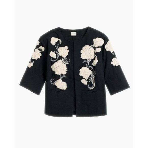 CHICO'S ARTISAN EMBROIDERED BLACK JACKET W/ BEAD SEQUIN FLOWER - 0, SMALL, 4 - Picture 2 of 8